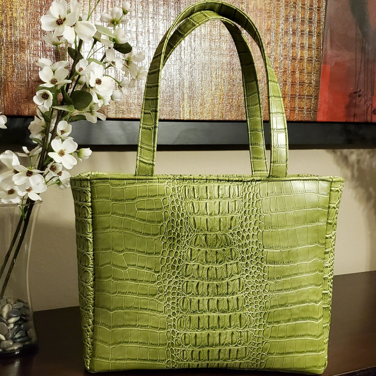 Women's Faux Crocodile Embossed Tote Bag, Large Capacity Shoulder