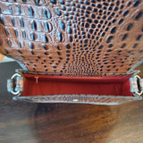 Sophia Saddle Handbag in Leather - Brown/Reptile Embossed Print