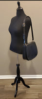 Sophia Saddle Handbag in Leather - Black/Reptile Embossed Print