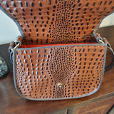 Sophia Saddle Handbag in Leather - Brown/Reptile Embossed Print